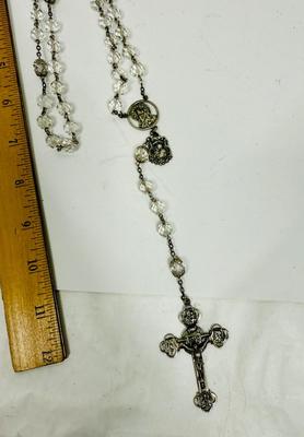 Vintage Crystal Bead Rosary Necklace