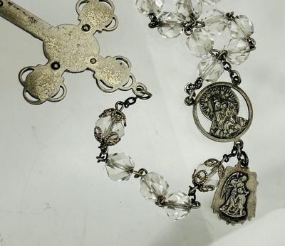 Vintage Crystal Bead Rosary Necklace