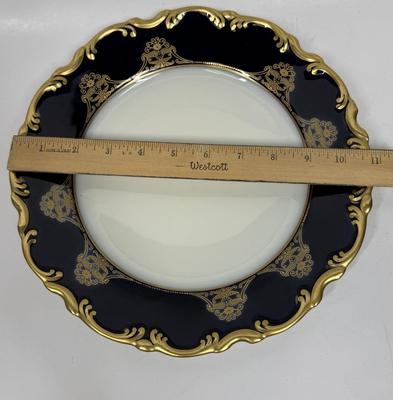 Cobalt Blue and White Dinner Plate with Gold Design & Border PIRKEN HAMMER Czechoslovakia