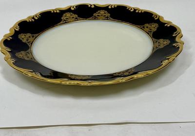 Cobalt Blue and White Dinner Plate with Gold Design & Border PIRKEN HAMMER Czechoslovakia
