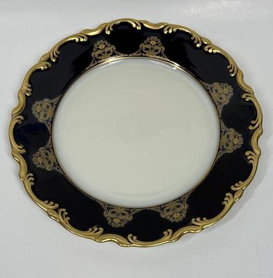 Cobalt Blue and White Dinner Plate with Gold Design & Border PIRKEN HAMMER Czechoslovakia