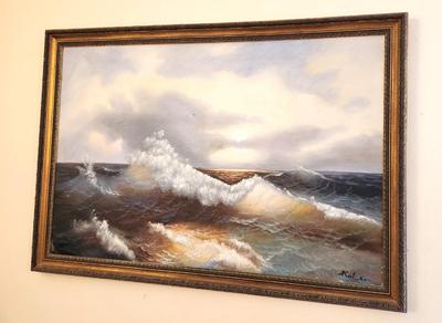Lot #101 Original Oil on Canvas - Seascape - Indistinctly signed "Roberts"?