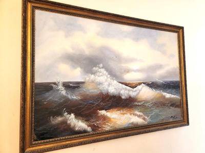 Lot #101 Original Oil on Canvas - Seascape - Indistinctly signed "Roberts"?