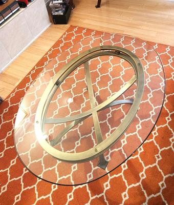 Lot #106 Contemporary Oval Tempered Glass Coffee Table - metal frame