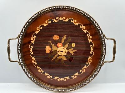 Mid Century Inlaid Wooden Serving Tray