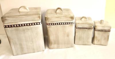 Lot #110 Lot of 4 Godinger Ceramic Canisters - Antique White Color