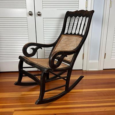 UBC670 Antique Victorian Caneback Scroll Arm Rocking Chair
