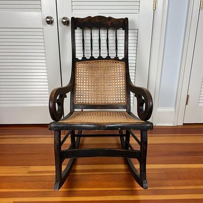 UBC670 Antique Victorian Caneback Scroll Arm Rocking Chair