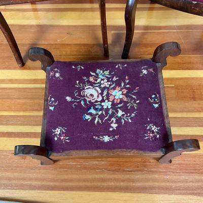 UBC673 Antique Two Needlepoint Seat Chairs and Footstool