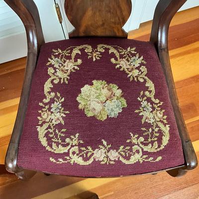 UBC673 Antique Two Needlepoint Seat Chairs and Footstool