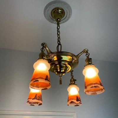 UH676 Antique Four Globe Hanging Chandelier