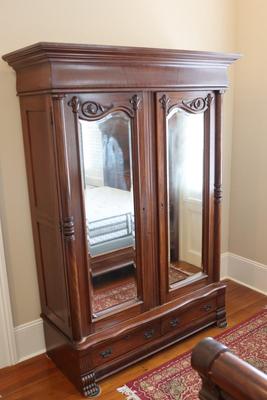 Walnut Victorian Two Door Wardrobe with Column Front