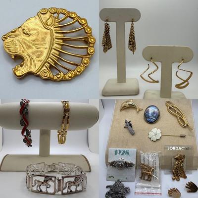 Unique Collection of Gold & Silver Brooches, Earrings, & Bracelets (ST-HS)