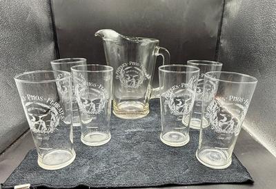 Vintage Lot of 7 Dr. Pepper Soda Phos-Ferrates Wheat and Iron Glasses & Pitcher