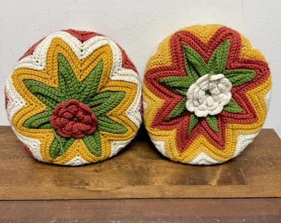 Vintage Handmade Crocheted Pillows - 70's Colors
