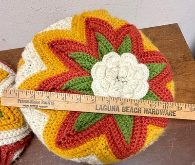 Vintage Handmade Crocheted Pillows - 70's Colors