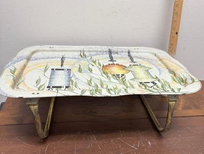 Vintage MCM TV Lap Bed Tray Metal Folding Legs