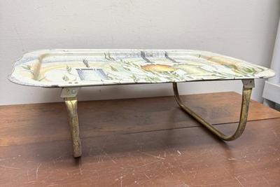 Vintage MCM TV Lap Bed Tray Metal Folding Legs