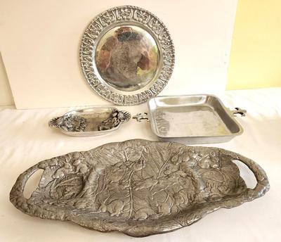 Lot #115 Lot of 4 Pieces - Pewter-look Serving Ware