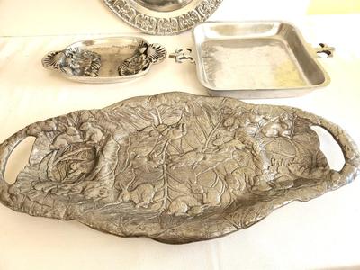 Lot #115 Lot of 4 Pieces - Pewter-look Serving Ware