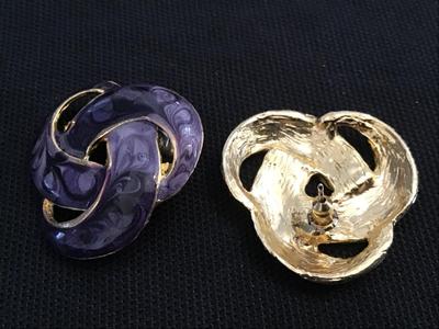 Large Metallic Purple Enamel Vintage Earrings