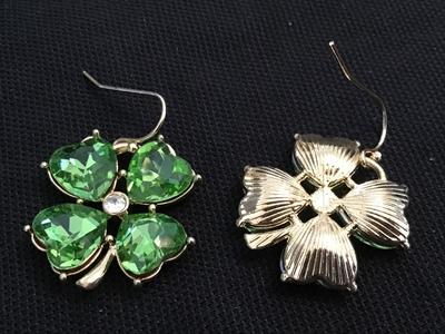 Green Glass Clover Earrings