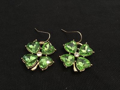 Green Glass Clover Earrings