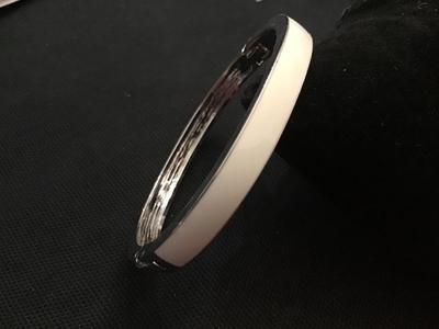White Enamel Locking Hinged Oval Bracelet