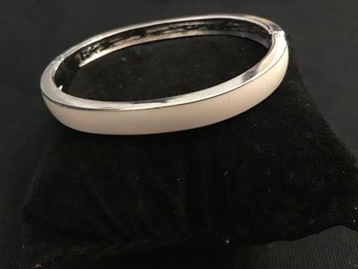 White Enamel Locking Hinged Oval Bracelet