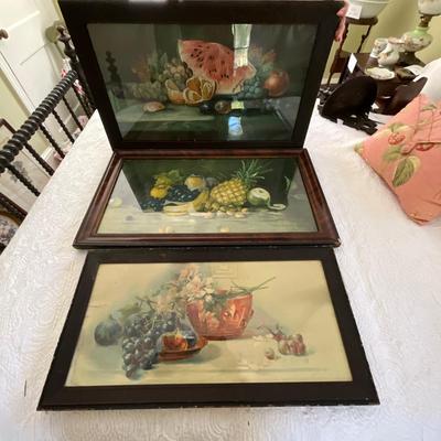 UD763 Lot of 3 Antique Victorian Framed Fruit Prints