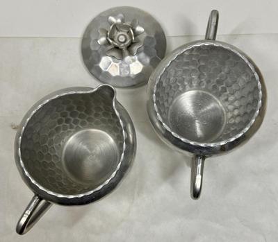 World~Hand Forged Hammered Aluminum Vintage Sugar Bowl With Lid-Creamer on Tray
