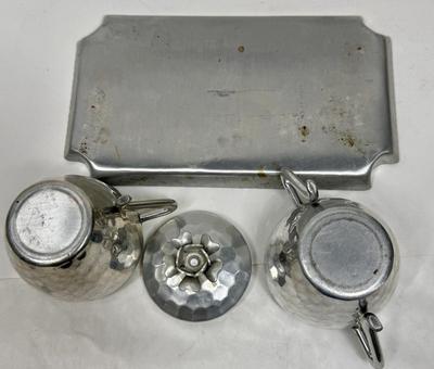 World~Hand Forged Hammered Aluminum Vintage Sugar Bowl With Lid-Creamer on Tray