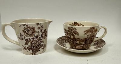 Vintage Rare Royal Staffordshire Cup & Saucer Brown Tonquin, Clarice Cliff and Charlotte Royal Crownford Ironstone Measuring Cup