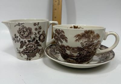 Vintage Rare Royal Staffordshire Cup & Saucer Brown Tonquin, Clarice Cliff and Charlotte Royal Crownford Ironstone Measuring Cup