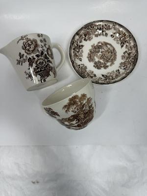 Vintage Rare Royal Staffordshire Cup & Saucer Brown Tonquin, Clarice Cliff and Charlotte Royal Crownford Ironstone Measuring Cup