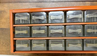 Vintage Raaco Metal Storage Cabinet 15 Drawer Parts Organizer Denmark Orange MCM