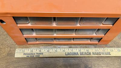 Vintage Raaco Metal Storage Cabinet 15 Drawer Parts Organizer Denmark Orange MCM
