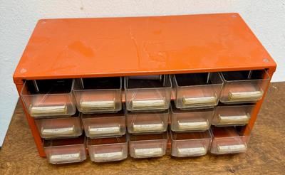 Vintage Raaco Metal Storage Cabinet 15 Drawer Parts Organizer Denmark Orange MCM