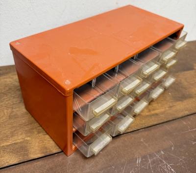 Vintage Raaco Metal Storage Cabinet 15 Drawer Parts Organizer Denmark Orange MCM