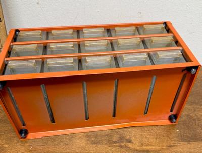 Vintage Raaco Metal Storage Cabinet 15 Drawer Parts Organizer Denmark Orange MCM