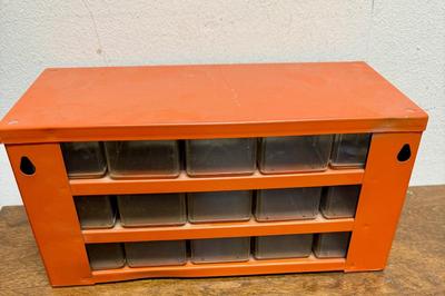Vintage Raaco Metal Storage Cabinet 15 Drawer Parts Organizer Denmark Orange MCM