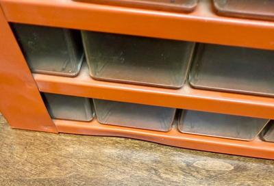 Vintage Raaco Metal Storage Cabinet 15 Drawer Parts Organizer Denmark Orange MCM