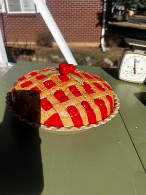Cherry Pie Ceramic Pie Plate W/recipe And Decorative Lid