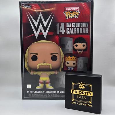 LOT 5: Pocket Pops 14 Day Wrestling Calendar and 2024 Wrestle Mania Priority Pass NIB