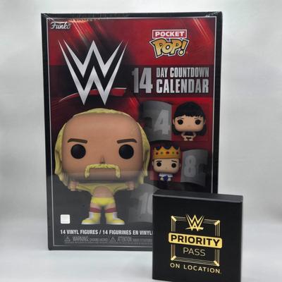 LOT 5: Pocket Pops 14 Day Wrestling Calendar and 2024 Wrestle Mania Priority Pass NIB