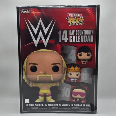 LOT 6: Pocket Pops 14 Day Wrestling Calendar, Wrestle Mania Priority Pass, and Rocky Maivia Pop NIB
