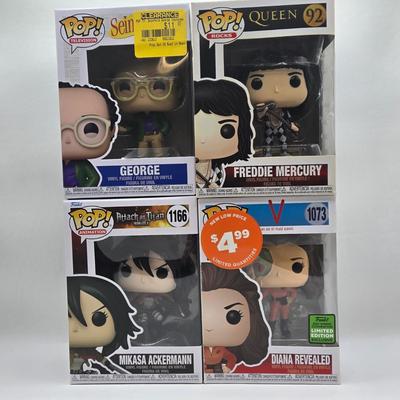 LOT 7: Funko Pops NIB Including Mikasa Ackermann, George, Freddie Mercury, and Diana Revealed