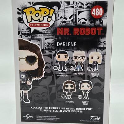 LOT 74: NIB Mr. Robot Funko Pops Including Mr. Robot, Elliot Alderson, Darlene, White Rose, and Angela Moss