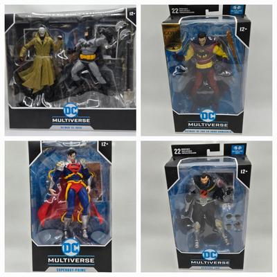LOT 159: DC Multiverse Batman vs. Hush, Batman of Zur-En-Arrh Unmasked, Superboy-Prime, and General Zod NIB