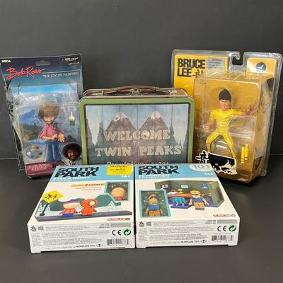 LOT 187: Collection of Various Figures, Toys, Collectibles, Bruce Lee, South Park, Bob Ross, Twin Peaks